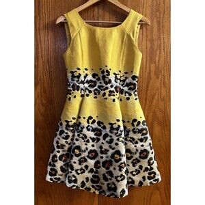 GIZIA Dress Wm’s 36‎ EU 8 US Yellow Fit & Flare Sleeveless Leopard Prom Party
